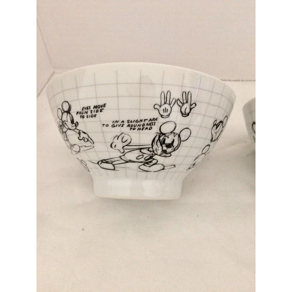 Disney Mickey Minnie Mouse Sketchbook Bowls Set 2 Ceramic Soup Cereal Salad
